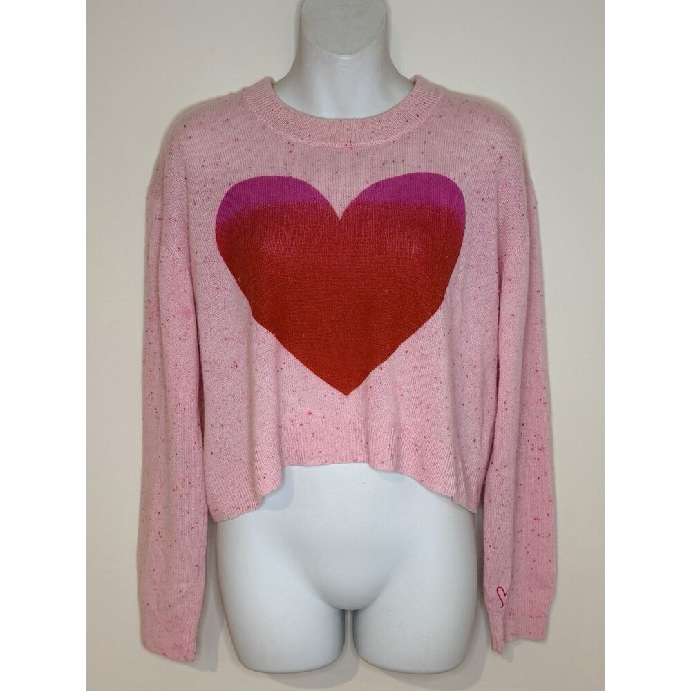 525 America Cropped Sweater 100% Cashmere Pink Heart Valentine Sz M Medium EUC!!